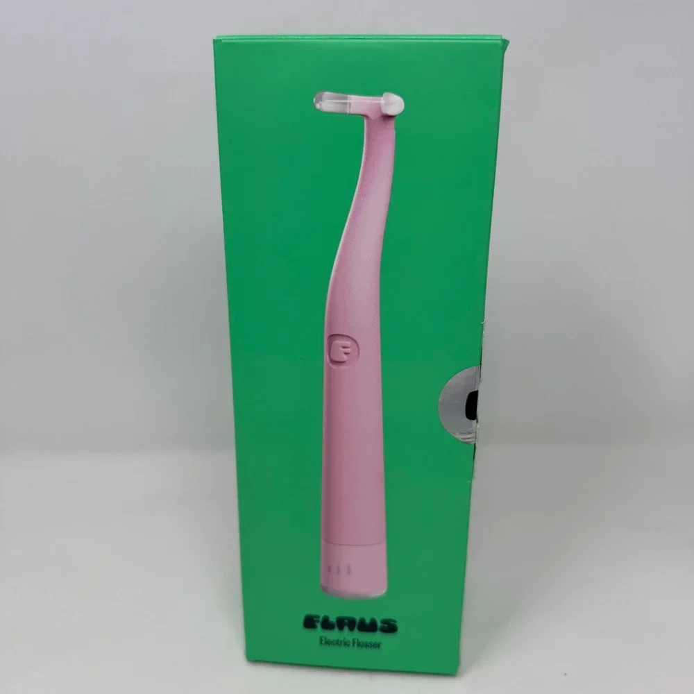 Flaus Electric Flosser Pink Starter Kit with 90ct Refill Heads and Mirror Mount